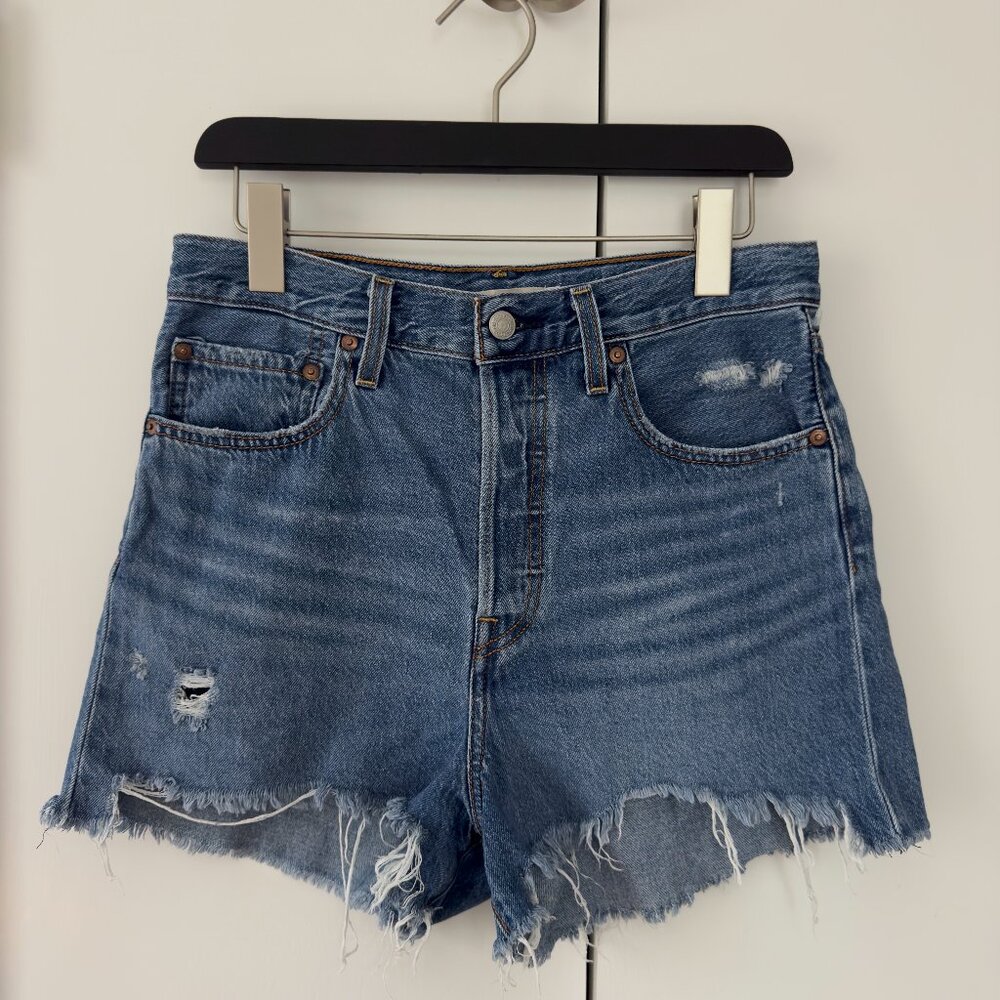Levi's Blue Distressed High-Rise Denim Jean Shorts